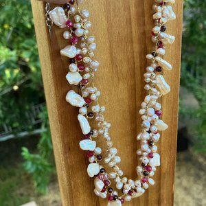 Double Stranded Pearl and Beaded Necklace